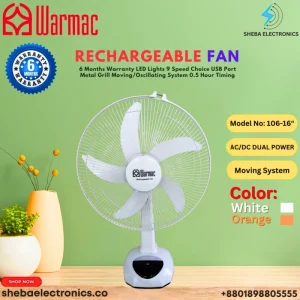 WARMAC Rechargeable Fan Model 106-16” Inch AC/DC Power